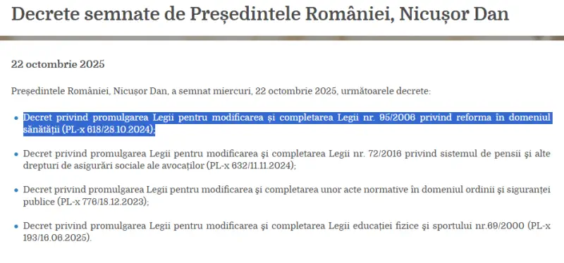 decrete semnate legea sanatatii promulgata 22 octombrie 2025 medic24